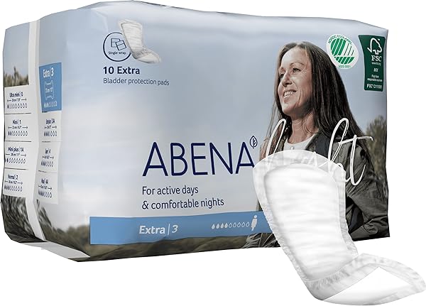 Abena Light Incontinence Pads, Eco-Friendly Women's Incontinence Pads For Adults, Breathable & Comfortable With Fast Absorption & Protection, Incontinence Pads For Women - Light Extra 3, 500ml, 10PK