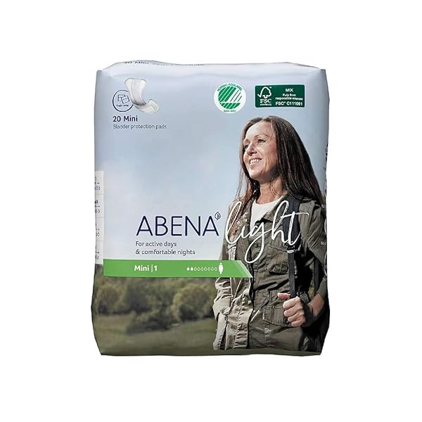 Abena Light Incontinence Pads, Eco-Friendly Women's Incontinence Pads For Adults, Breathable & Comfortable With Fast Absorption & Protection, Incontinence Pads For Women - Light Mini 1, 180ml, 20PK