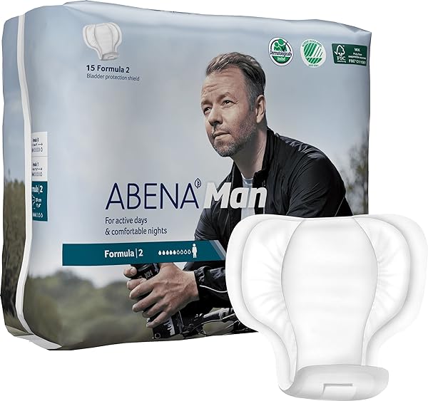 Abena Man Formula 2 Incontinence Pads For Men, Eco-Friendly Mens Incontinence Pads, Extra Protection, Breathable & Comfortable With Fast Absorption, Discreet - 700ml Absorbency, 12x 15PK