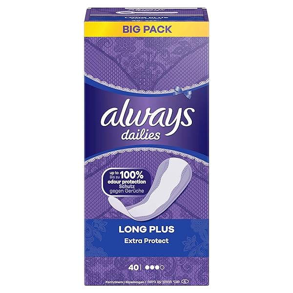 Always Dailies Women's Extra Protect Long Plus (40 Pads) Big Pack, Breathable, Flexible and Comfortable with Absorbent Core