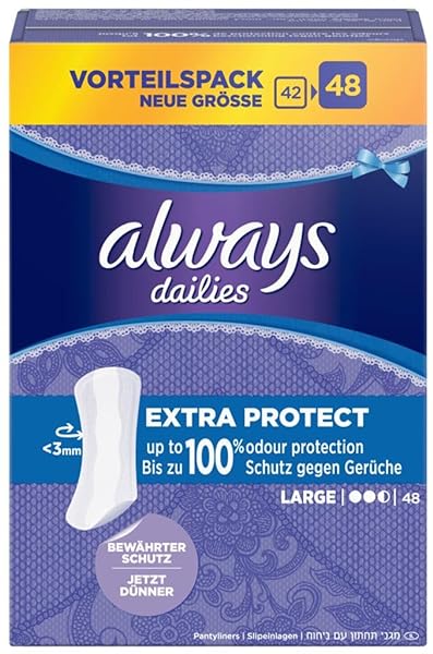 Always Daily Protect Long Pantyliners, Pack of 48, with Fresh Fragrance, Comfort with Absorbent Core