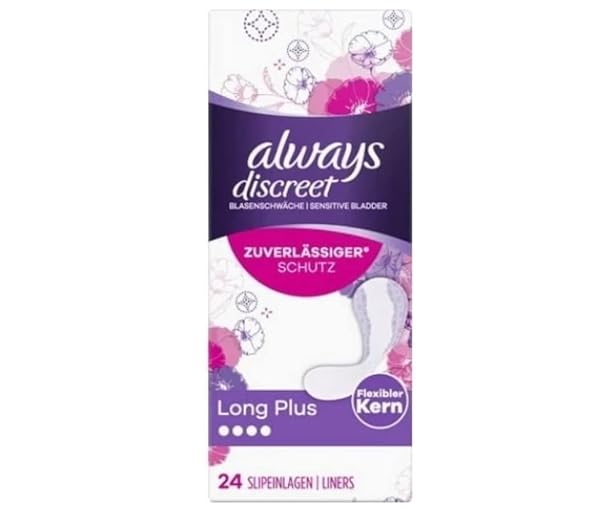 Always Discreet Incontinence Pads for Women Long Plus Pack of 24, Absorb Odours and Moisture, Prevent Leakage