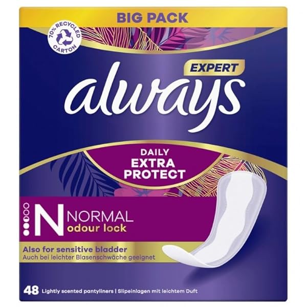 Always Expert Daily Extra Protection Normal Pantyliners, Pack of 48, Odour-Neutralising, Also for First Signs of Bladder Weakness