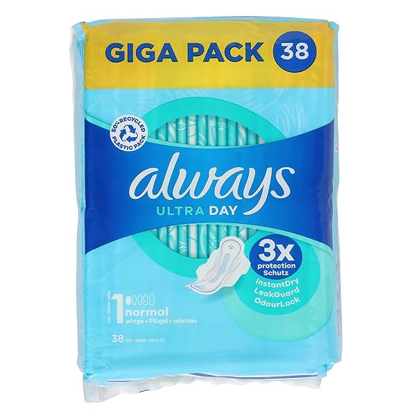 Always Ultra Normal Sanitary Pads with Wings, Pack of 3 (3 x 38 Pieces)