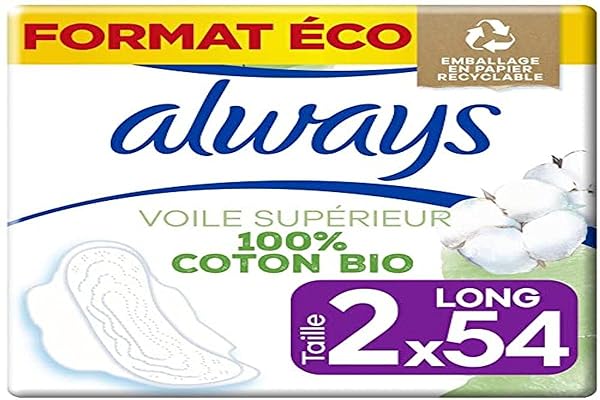 Always Ultra Women's Size 2 Cotton Protection Long Sanitary Pads with Wings (3 x 18 Pieces), Monthly Pack, Ultra Thin and Super Absorbent