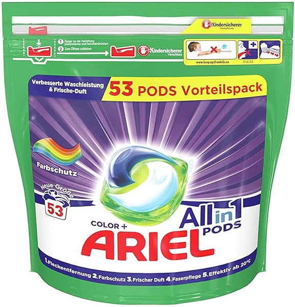 Ariel Detergent Pods All-in-1, Colour Detergent, 53 Washes, Fresh Laundry Fragrance and Colour Protection