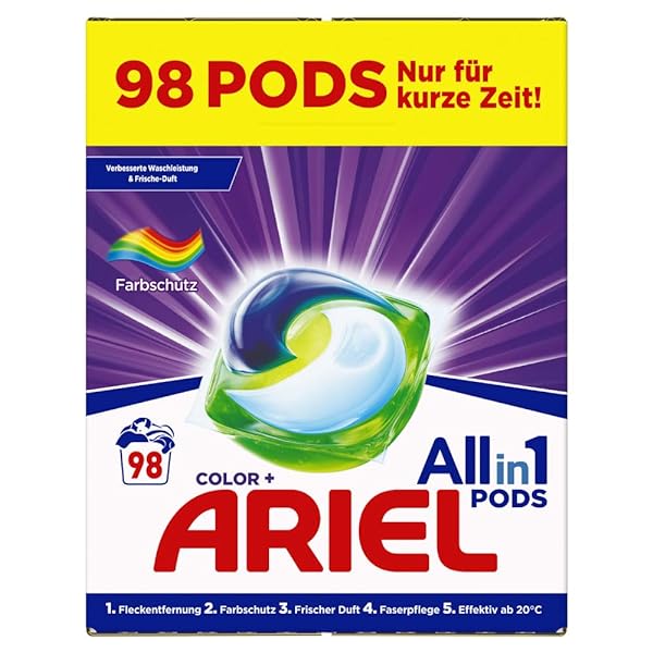 Ariel Detergent Pods All-in-1, Colour Detergent, 98 Washes (2 x 49) Fresh Laundry Fragrance and Colour Protection