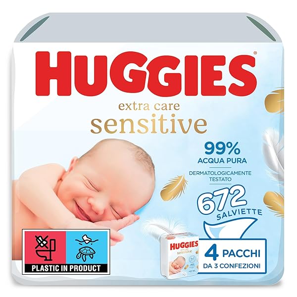 Huggies Pure Extra Care, Baby Wipes - Box with 12 Packs (672 Wipes Total) - 99 Percent Pure Water Wet Wipes - Fragrance Free to Clean and Protect Sensitive Skin