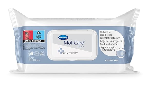 MoliCare Skin Moist Skin Care Tissues, click-seal pack of 50 tissues, 20x30 cm