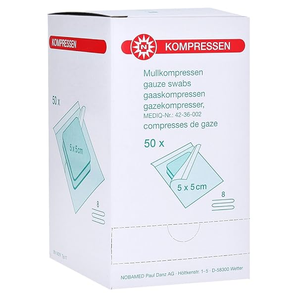 Mullkompressen Noba 5 x 5cm, 8-speed, sterile, 50 x 2 pcs